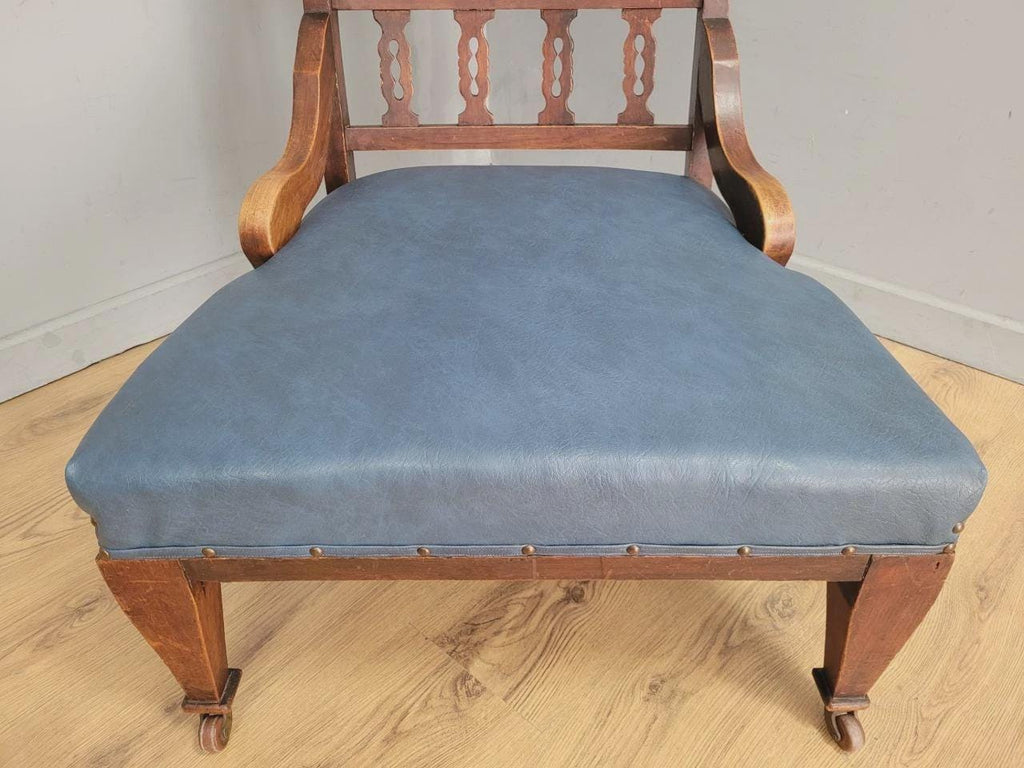 Edwardian Armchair Mahogany High Back Pierced Detail Castors Upholstered