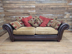 DFS Perez 3 Seater Brown Leather Sofa Scroll Arm Chunky Lounge