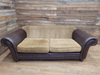 DFS Perez 3 Seater Brown Leather Sofa Scroll Arm Chunky Lounge