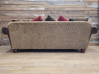 DFS Perez 3 Seater Brown Leather Sofa Scroll Arm Chunky Lounge