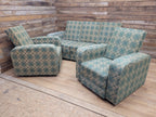 Geometric Fabric Art Deco Style Suite Vintage Sofa Armchairs Modular Sectional