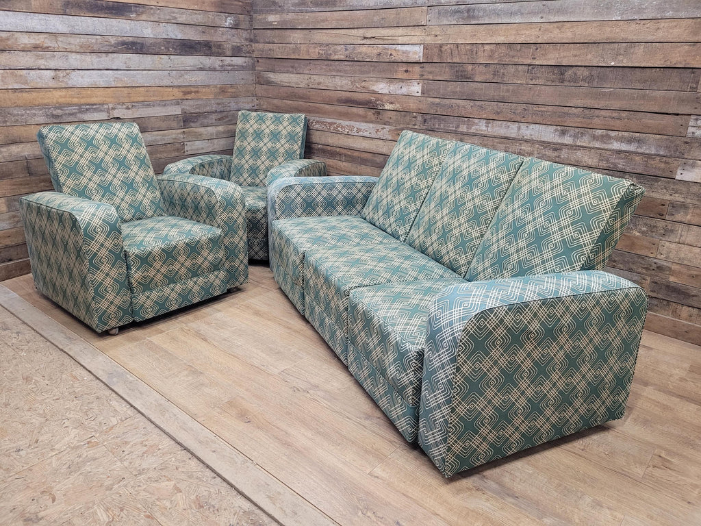Geometric Fabric Art Deco Style Suite Vintage Sofa Armchairs Modular Sectional