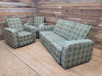 Geometric Fabric Art Deco Style Suite Vintage Sofa Armchairs Modular Sectional