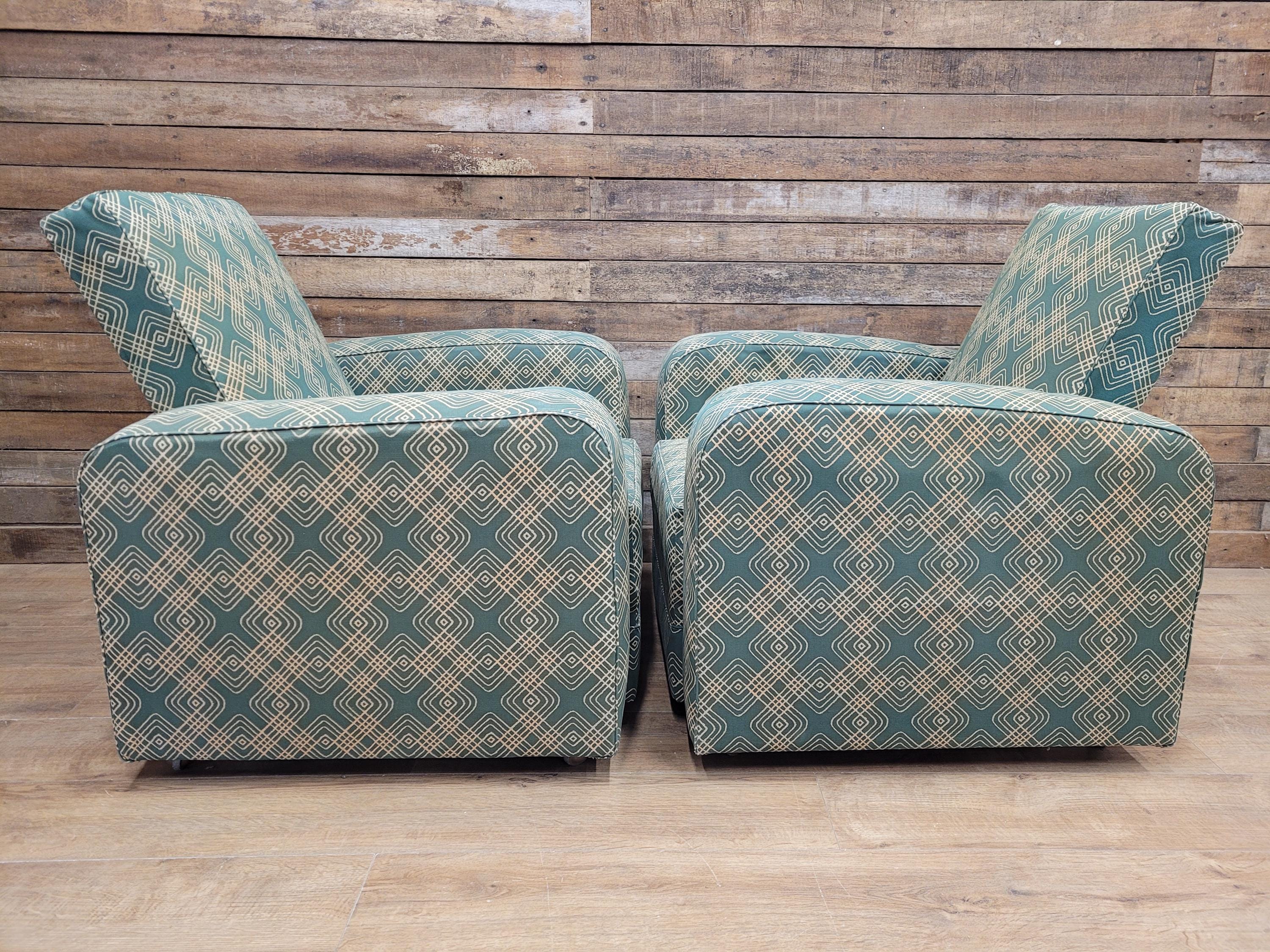 Geometric Fabric Art Deco Style Suite Vintage Sofa Armchairs Modular Sectional