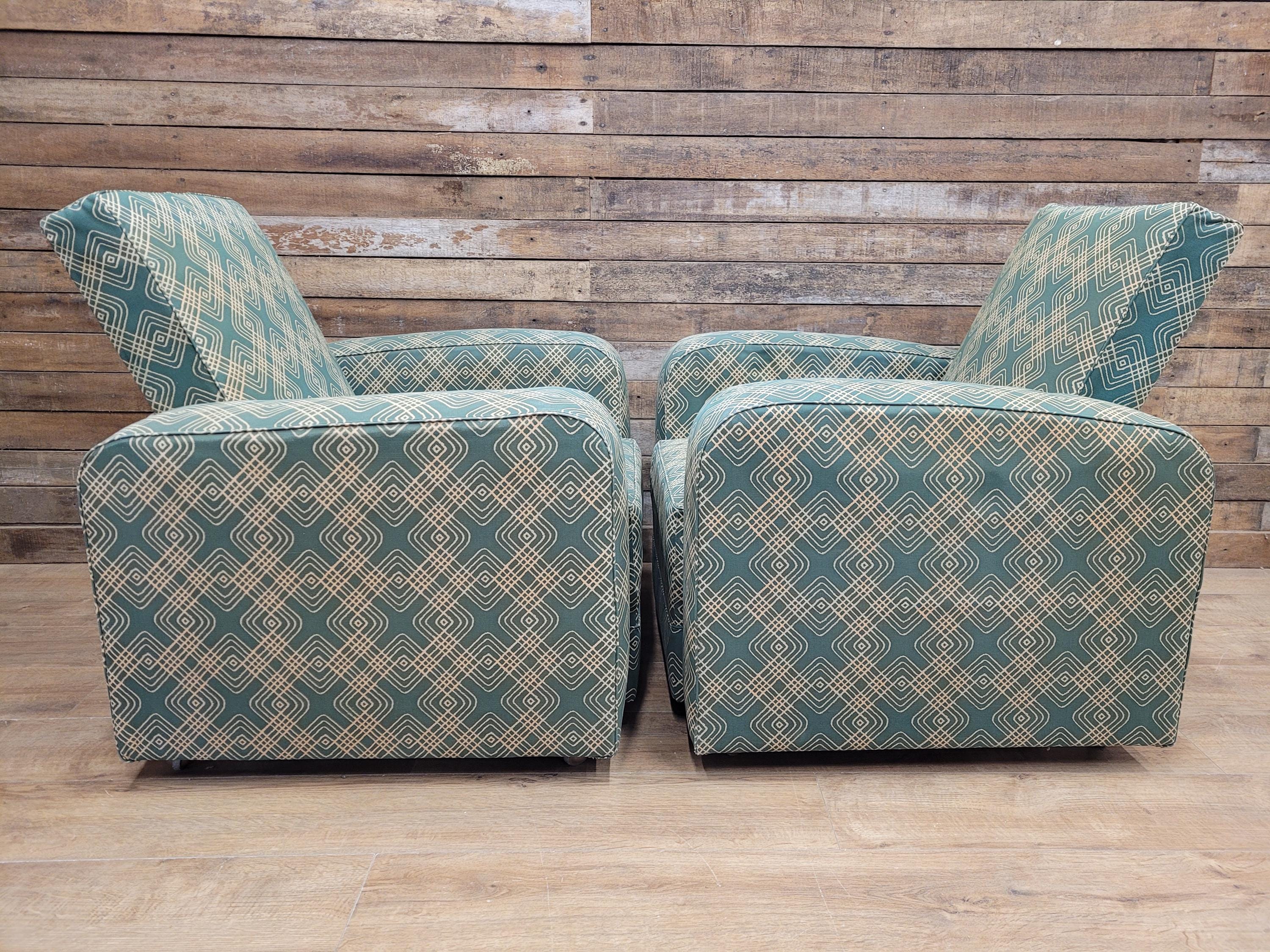 Geometric Fabric Art Deco Style Suite Vintage Sofa Armchairs Modular Sectional