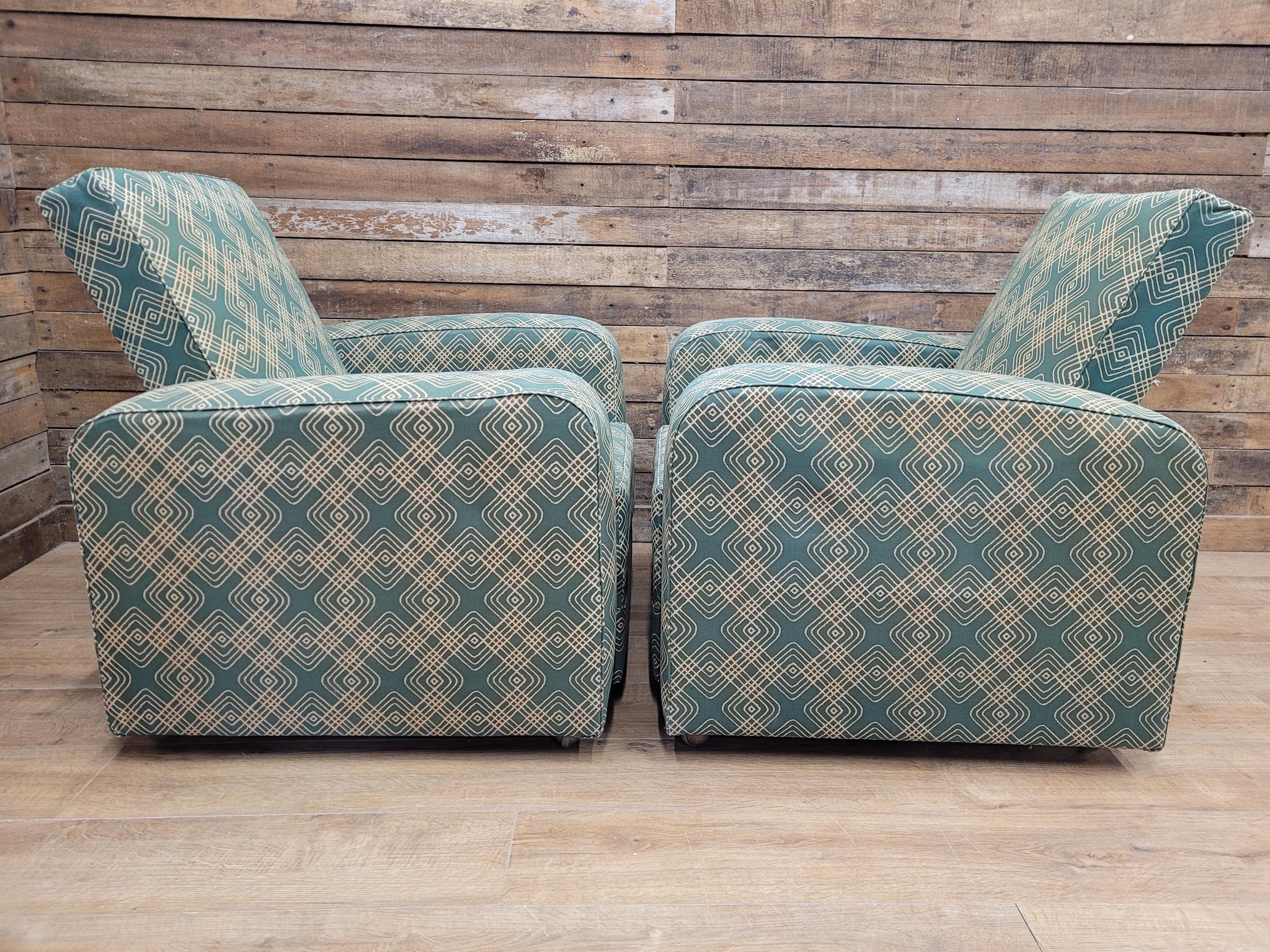 Geometric Fabric Art Deco Style Suite Vintage Sofa Armchairs Modular Sectional