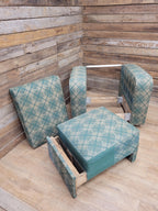 Geometric Fabric Art Deco Style Suite Vintage Sofa Armchairs Modular Sectional