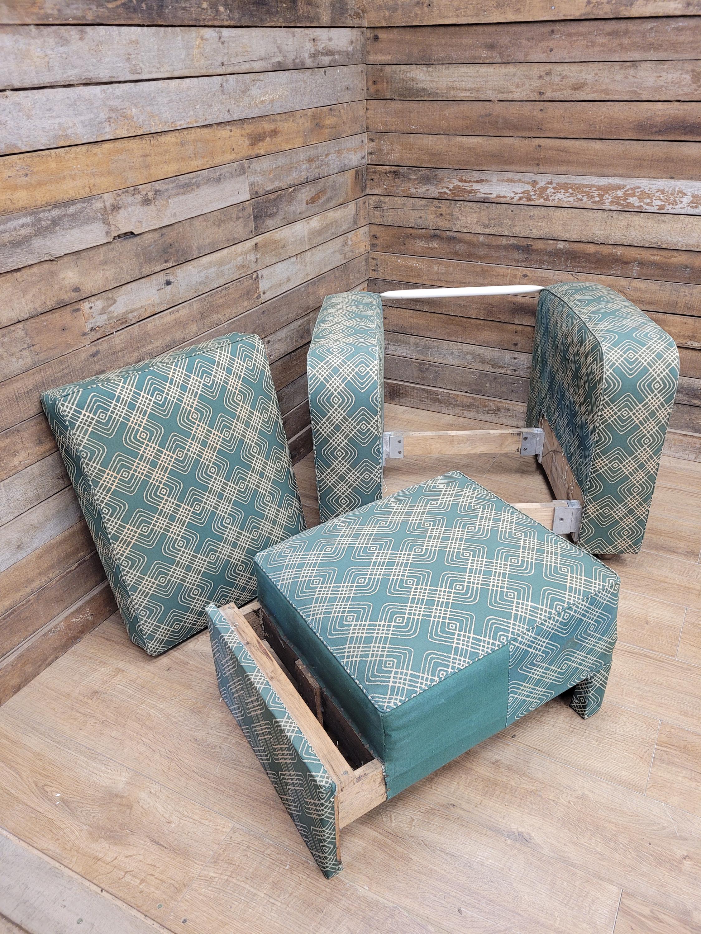 Geometric Fabric Art Deco Style Suite Vintage Sofa Armchairs Modular Sectional