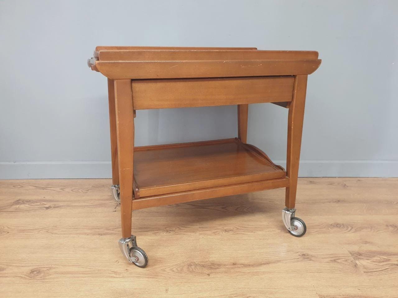 Teak Drinks Trolley Mid Century Pull Out Leaves Serving Cart