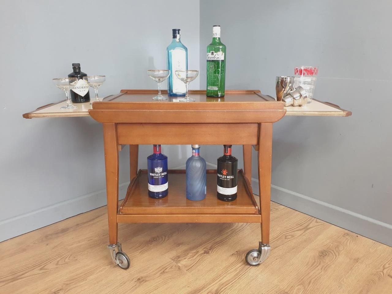 Teak Drinks Trolley Mid Century Pull Out Leaves Serving Cart