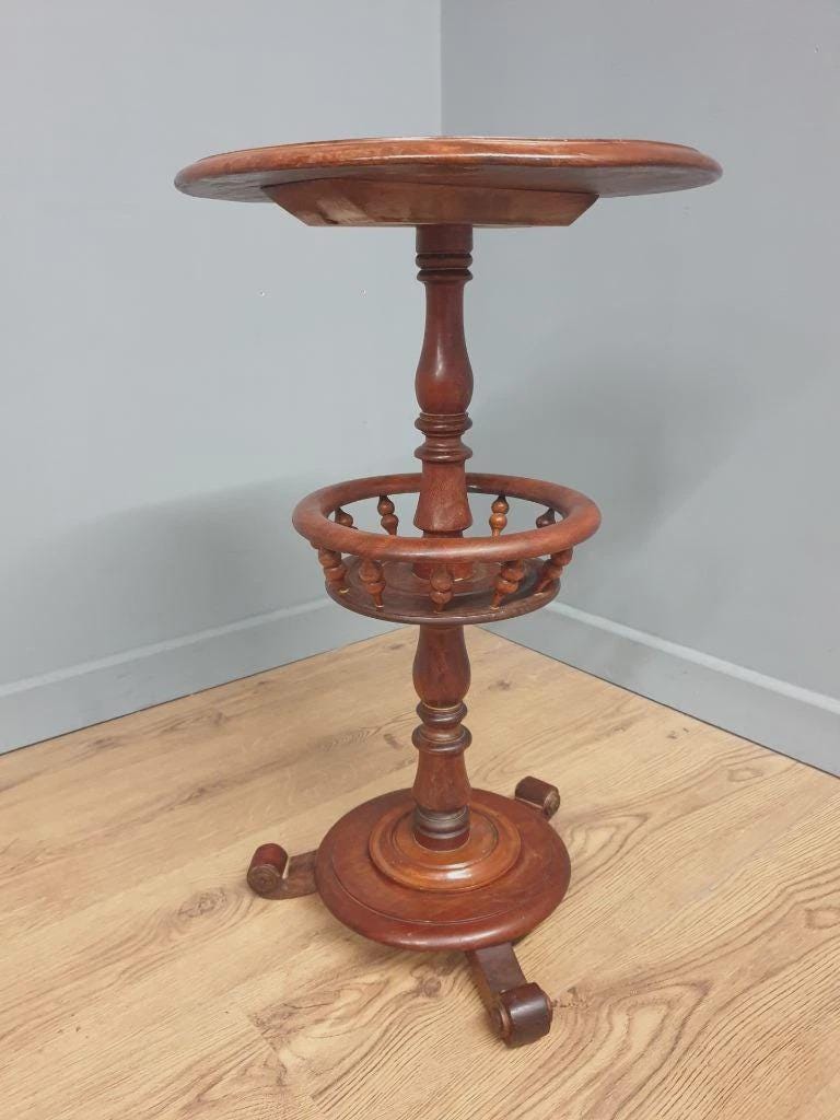 Antique Mahogany Wine Table Late Victorian Turned Pedestal Circular Top