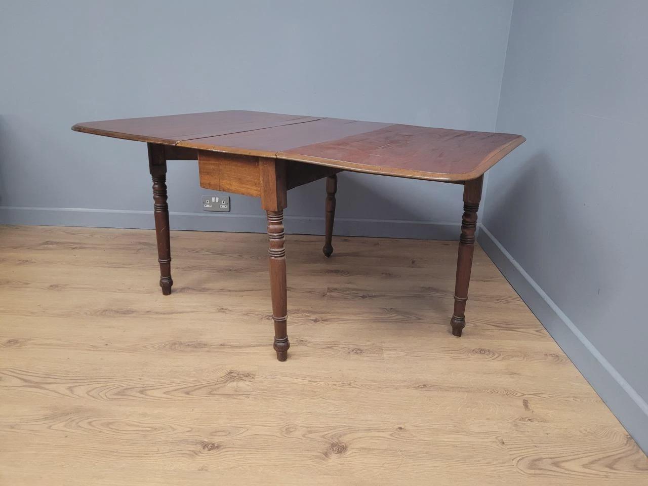 Antique Mahogany Drop Leaf Dining Table Late Victorian Turned Legs