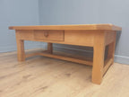 Blonde Oak Coffee Table Drawer Rustic Style Solid Wood Low Table