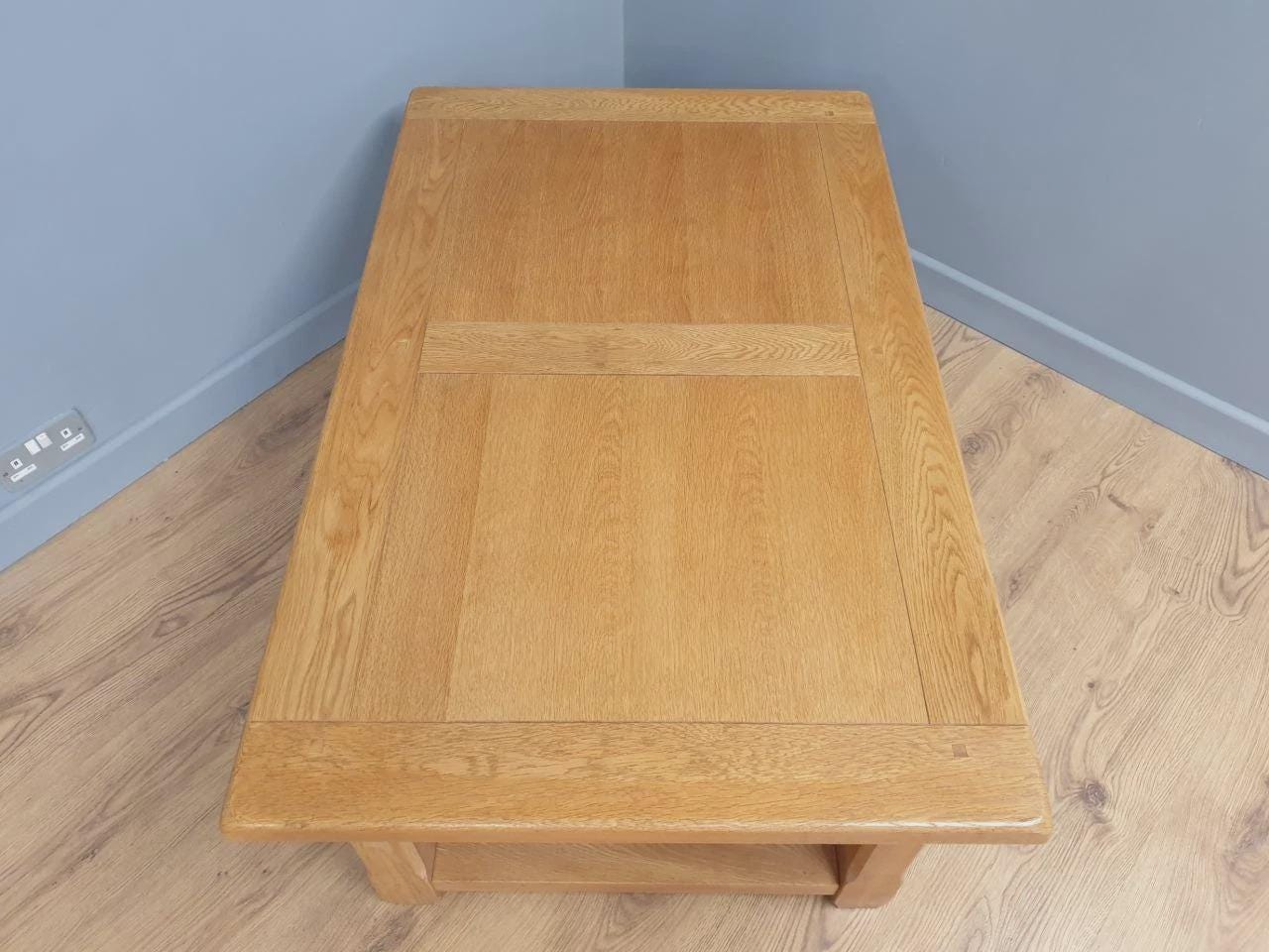 Blonde Oak Coffee Table Drawer Rustic Style Solid Wood Low Table