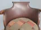 Victorian Mahogany Horseshoe Armchair Faux Leather Wool Seat Antique