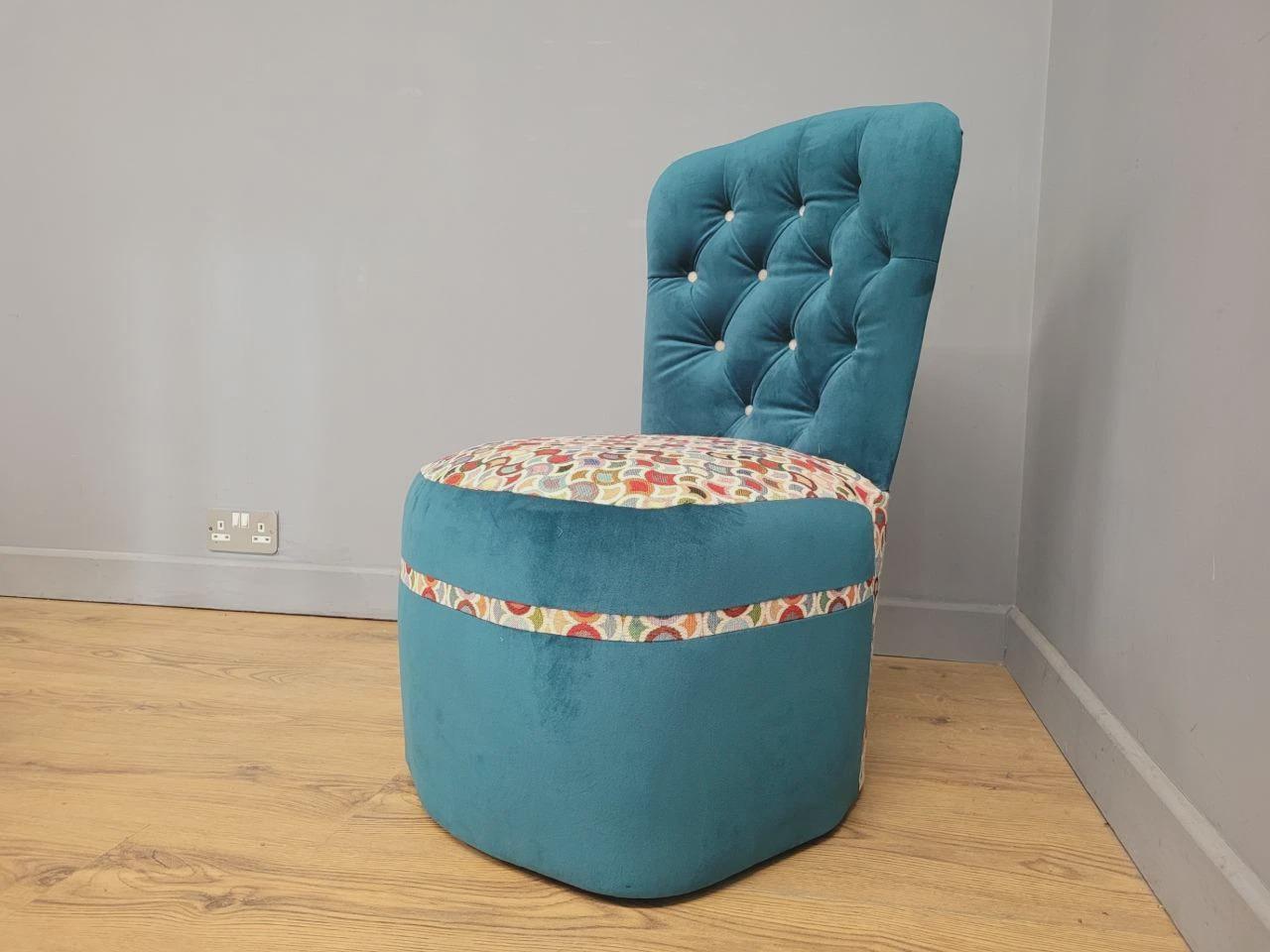 Upholstered Tub Chair Teal Velvet Button Back Accent Seat