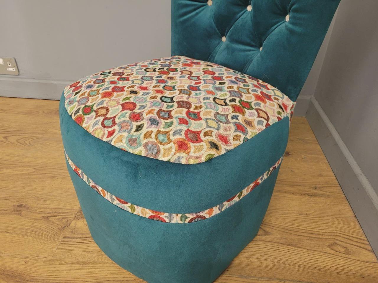 Upholstered Tub Chair Teal Velvet Button Back Accent Seat