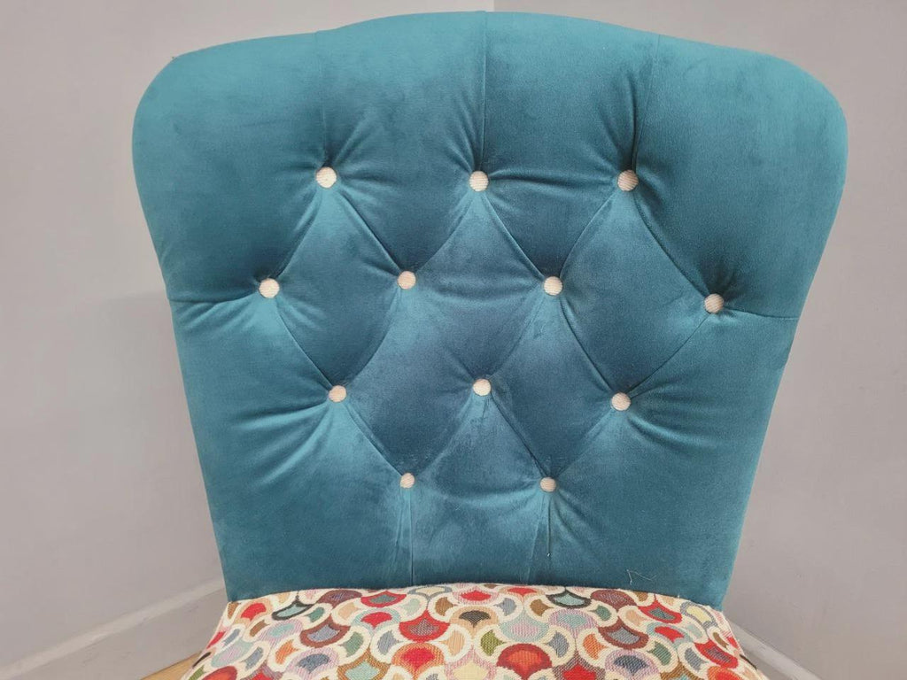 Upholstered Tub Chair Teal Velvet Button Back Accent Seat