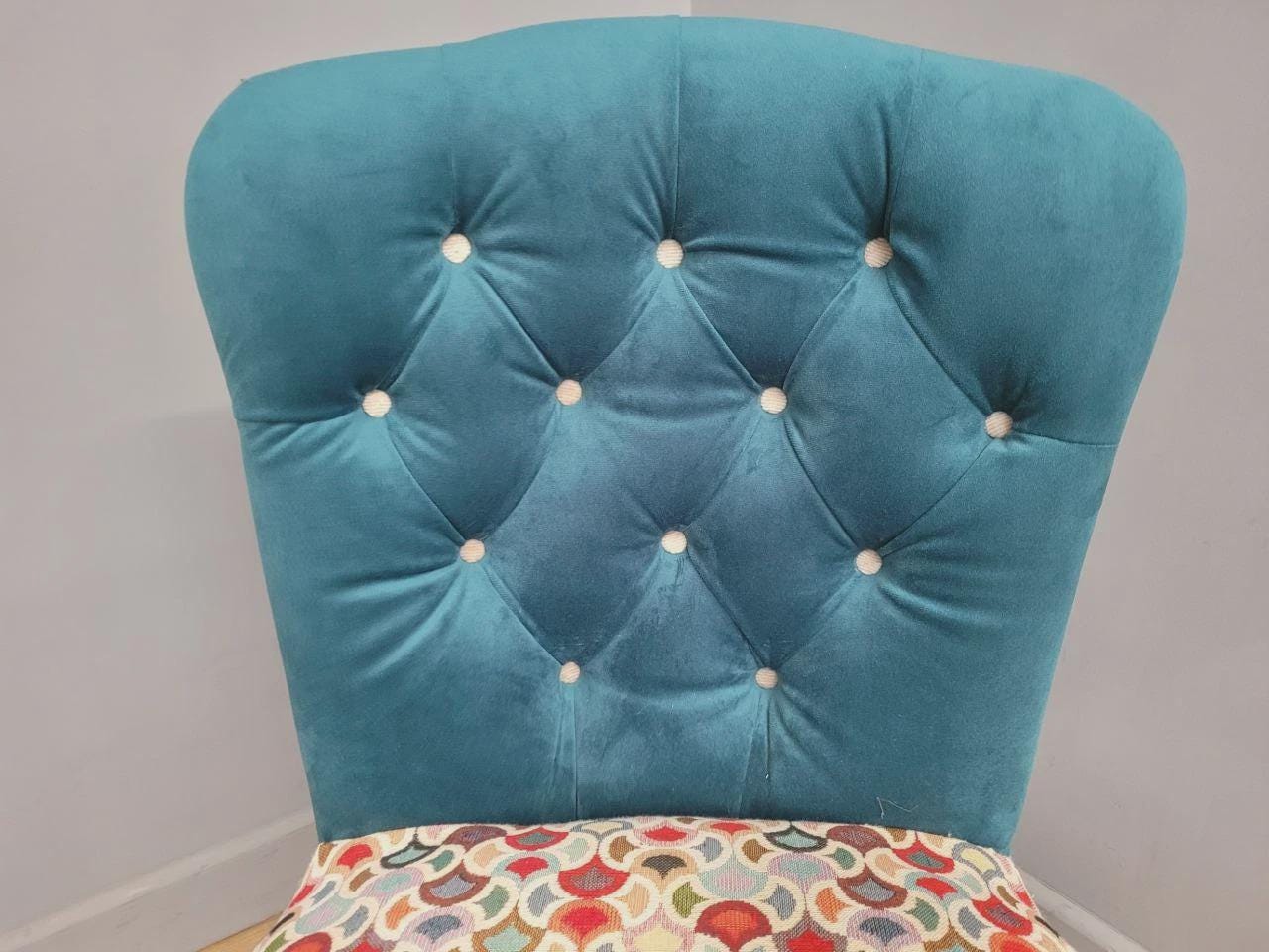 Upholstered Tub Chair Teal Velvet Button Back Accent Seat