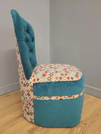 Upholstered Tub Chair Teal Velvet Button Back Accent Seat