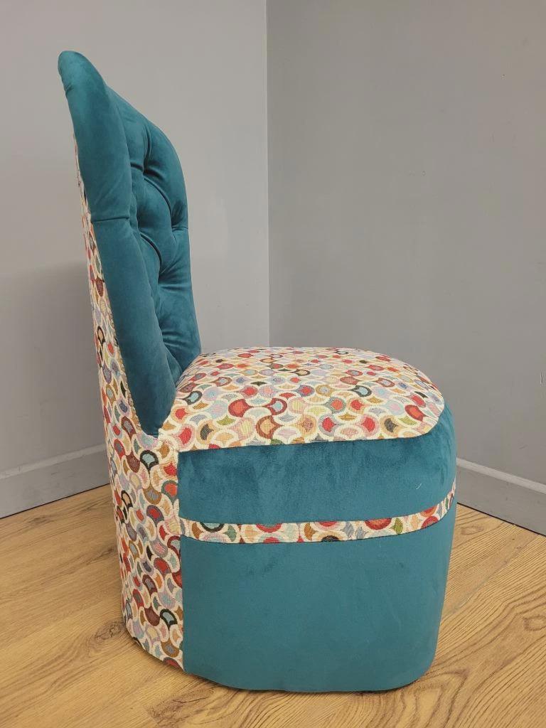 Upholstered Tub Chair Teal Velvet Button Back Accent Seat
