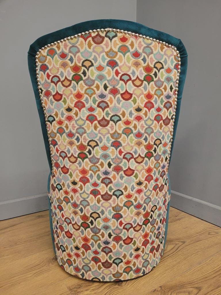 Upholstered Tub Chair Teal Velvet Button Back Accent Seat