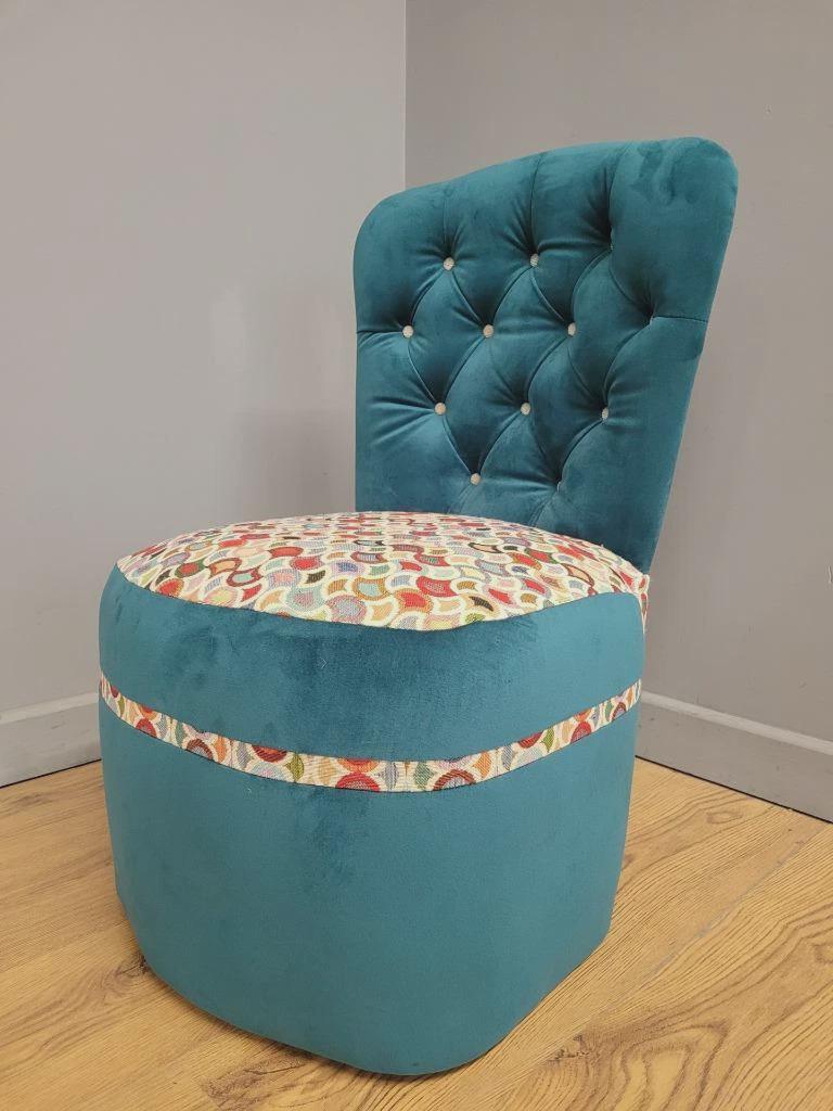 Upholstered Tub Chair Teal Velvet Button Back Accent Seat