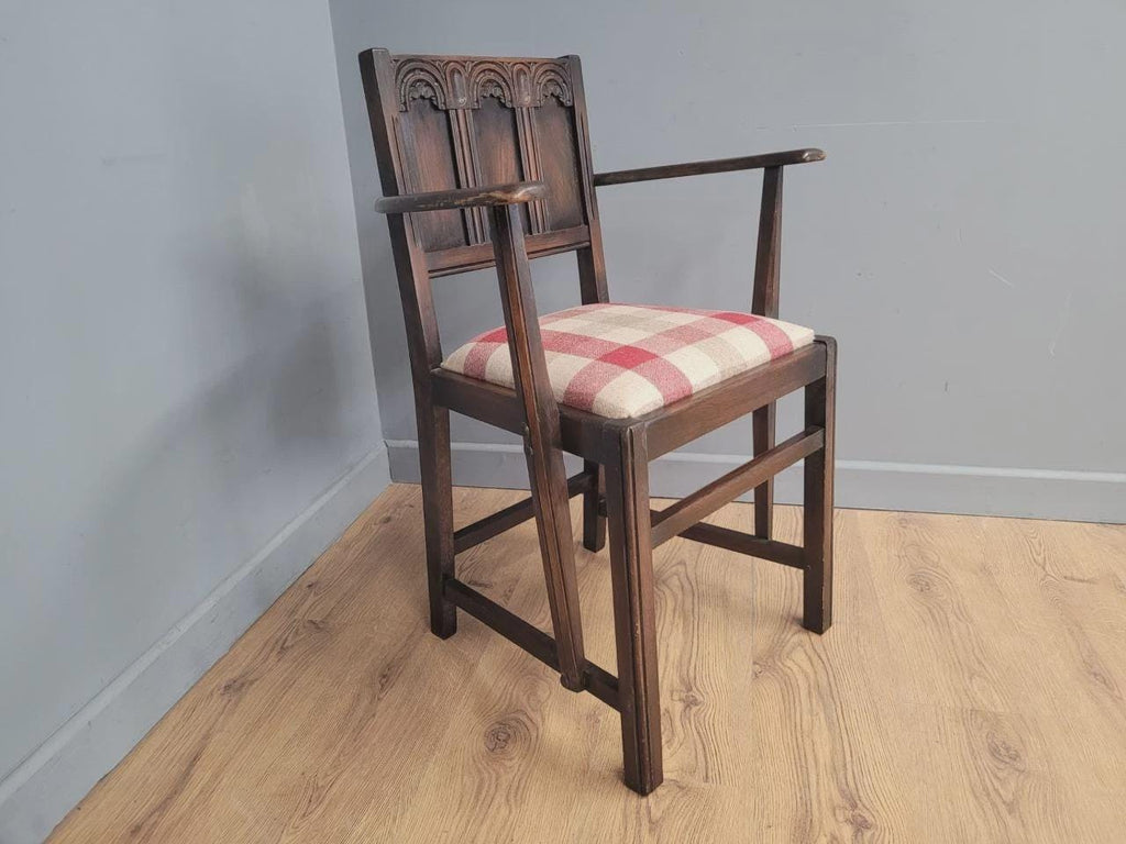Ercol Colonial Armchair Carved Back New Wool Seat