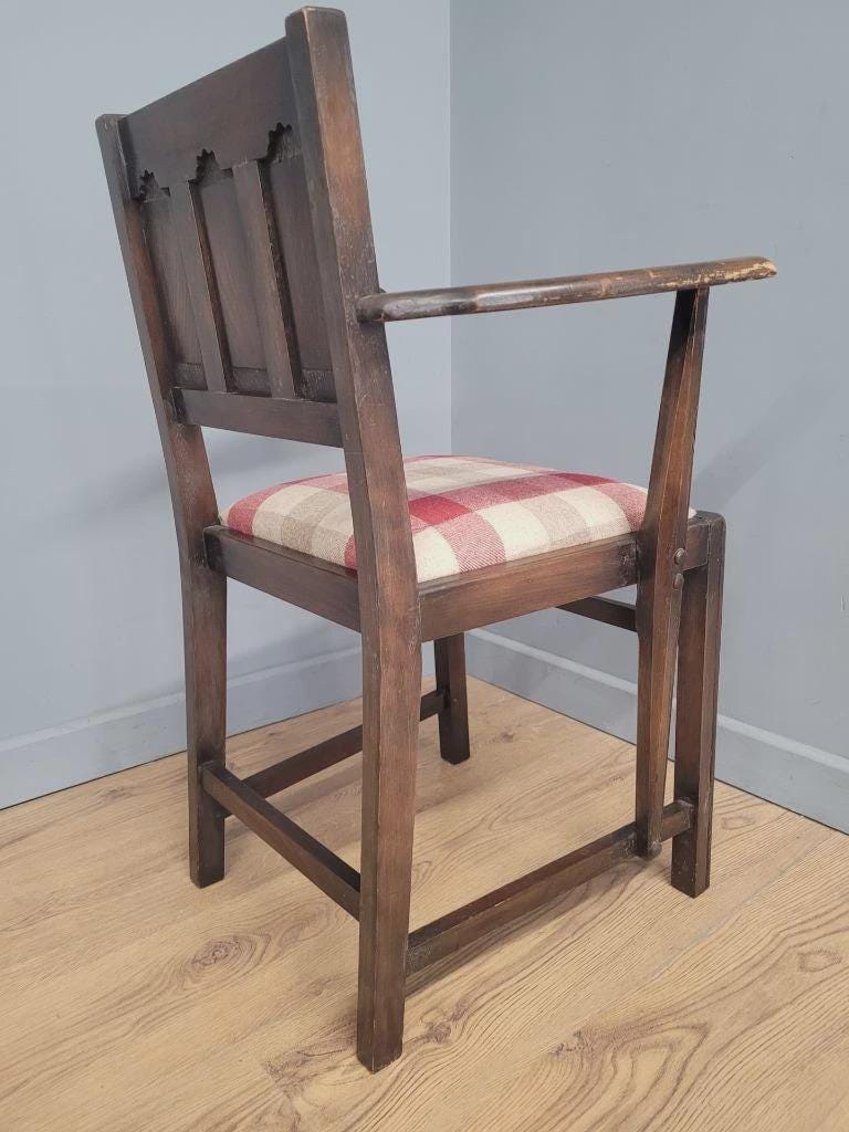 Ercol Colonial Armchair Carved Back New Wool Seat