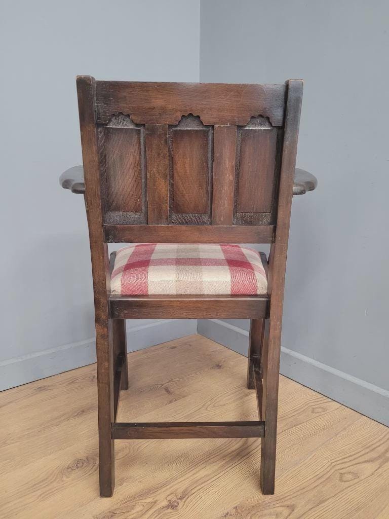 Ercol Colonial Armchair Carved Back New Wool Seat