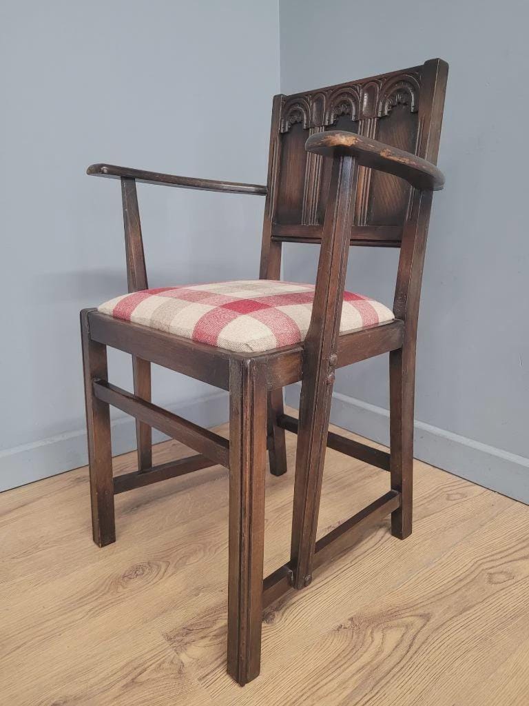 Ercol Colonial Armchair Carved Back New Wool Seat
