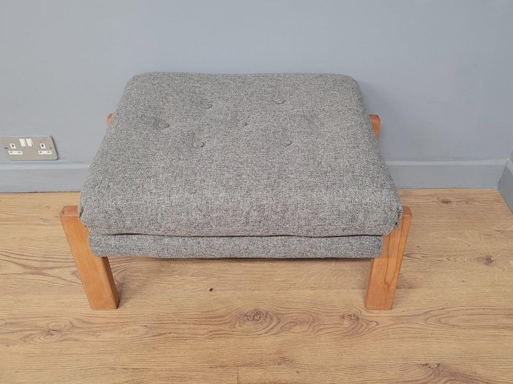 Mid Century Footstool Light Wood Upholstered Cushion Seat