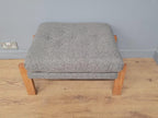 Mid Century Footstool Light Wood Upholstered Cushion Seat