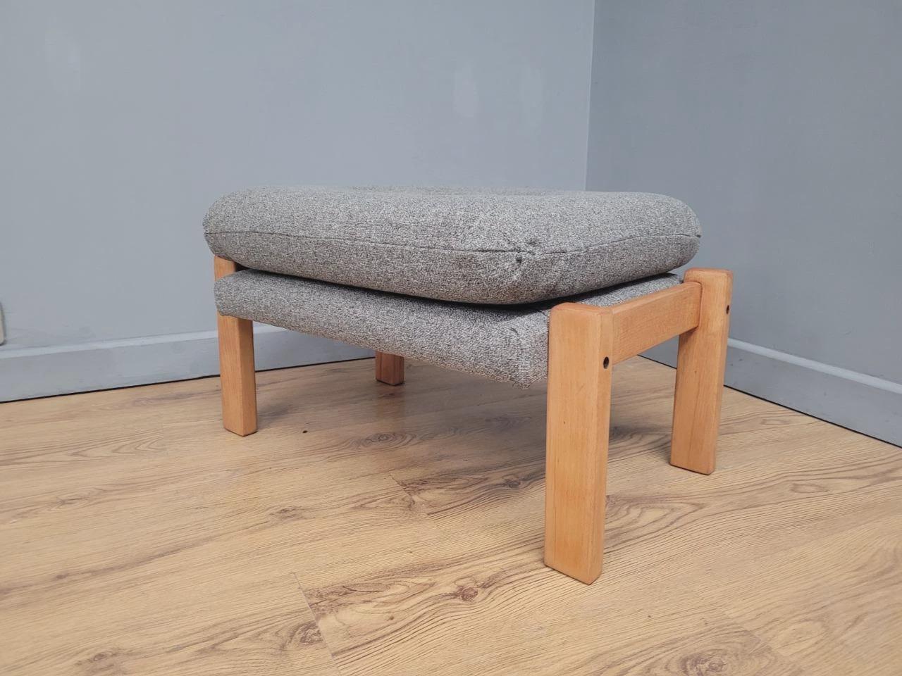 Mid Century Footstool Light Wood Upholstered Cushion Seat