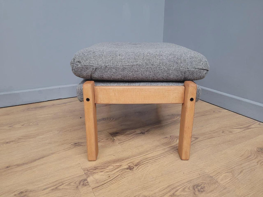 Mid Century Footstool Light Wood Upholstered Cushion Seat