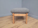 Mid Century Footstool Light Wood Upholstered Cushion Seat