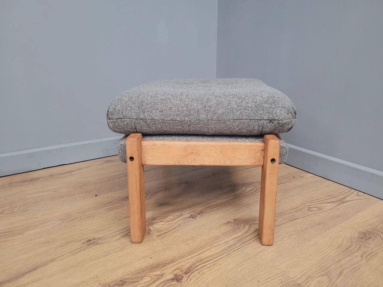 Mid Century Footstool Light Wood Upholstered Cushion Seat