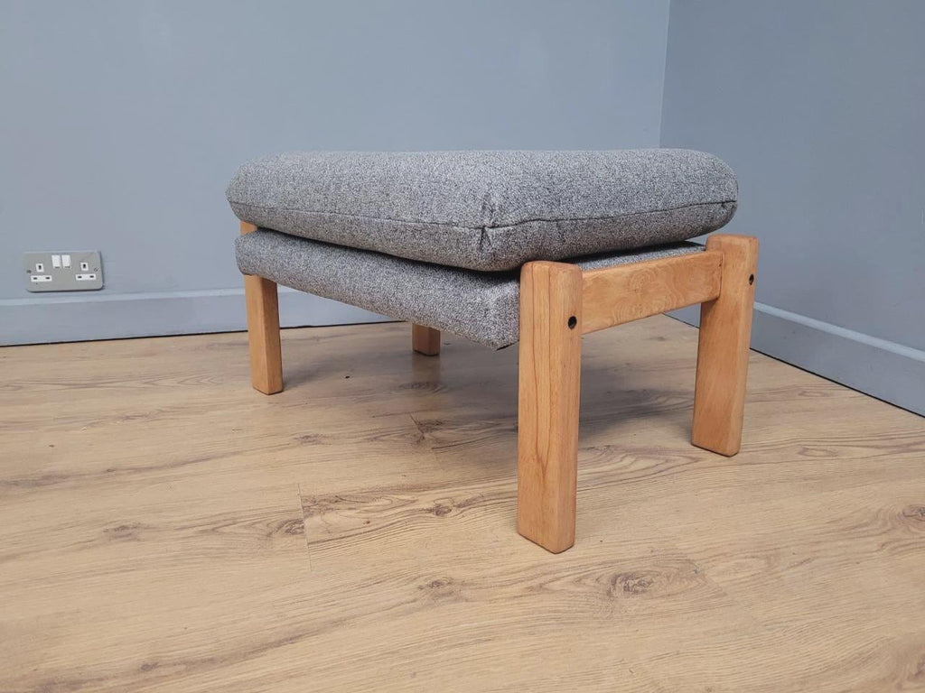 Mid Century Footstool Light Wood Upholstered Cushion Seat