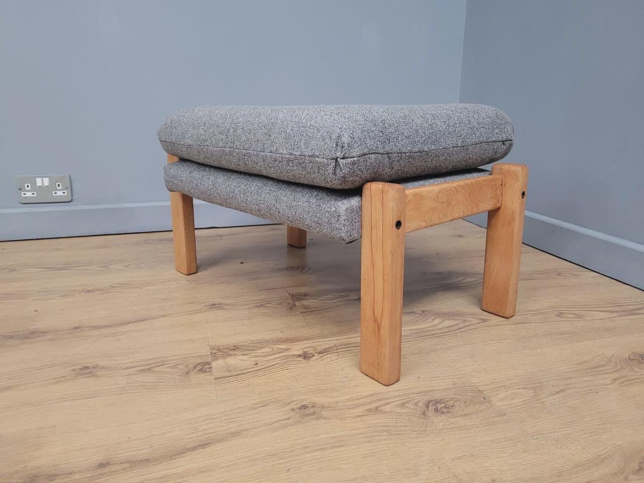Mid Century Footstool Light Wood Upholstered Cushion Seat