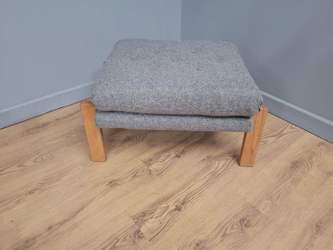Mid Century Footstool Light Wood Upholstered Cushion Seat
