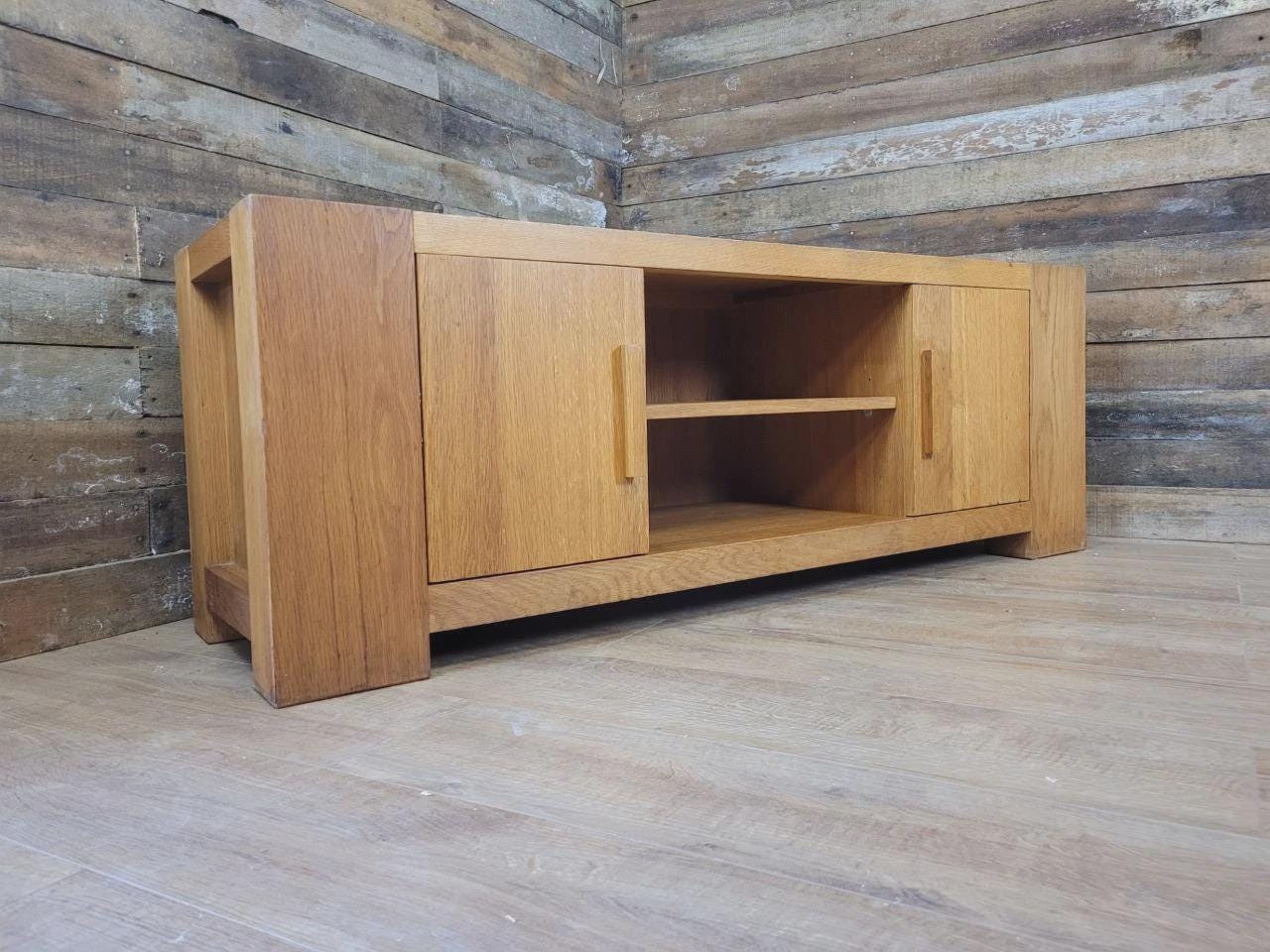 Oak TV Unit Media Cabinet Contemporary Low Sideboard Storage