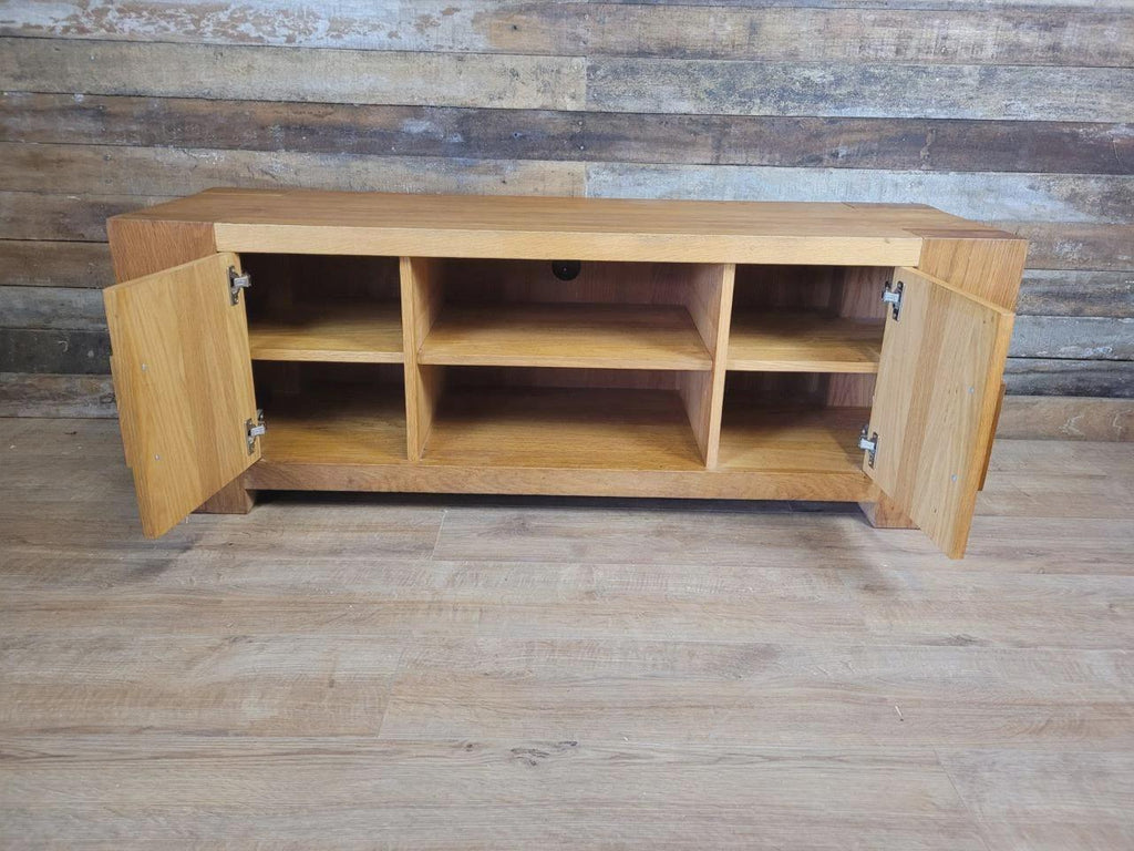 Oak TV Unit Media Cabinet Contemporary Low Sideboard Storage