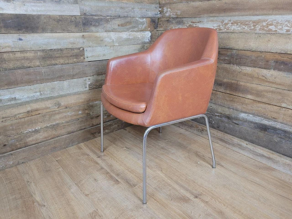 Mid Century Style Faux Leather Tub Chair Chrome Legs Lounge Armchair