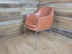 Mid Century Style Faux Leather Tub Chair Chrome Legs Lounge Armchair