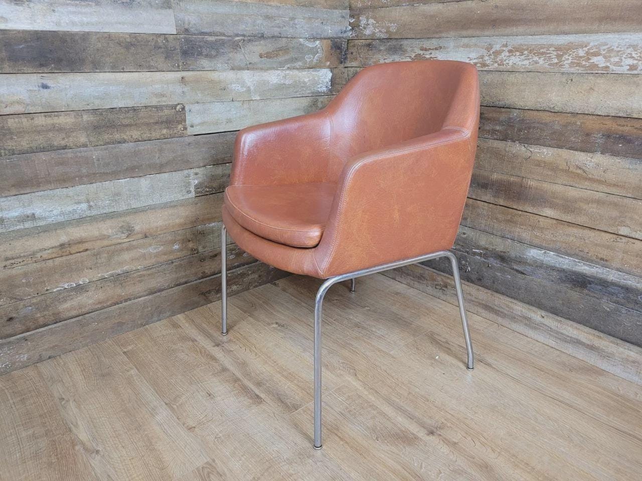 Mid Century Style Faux Leather Tub Chair Chrome Legs Lounge Armchair