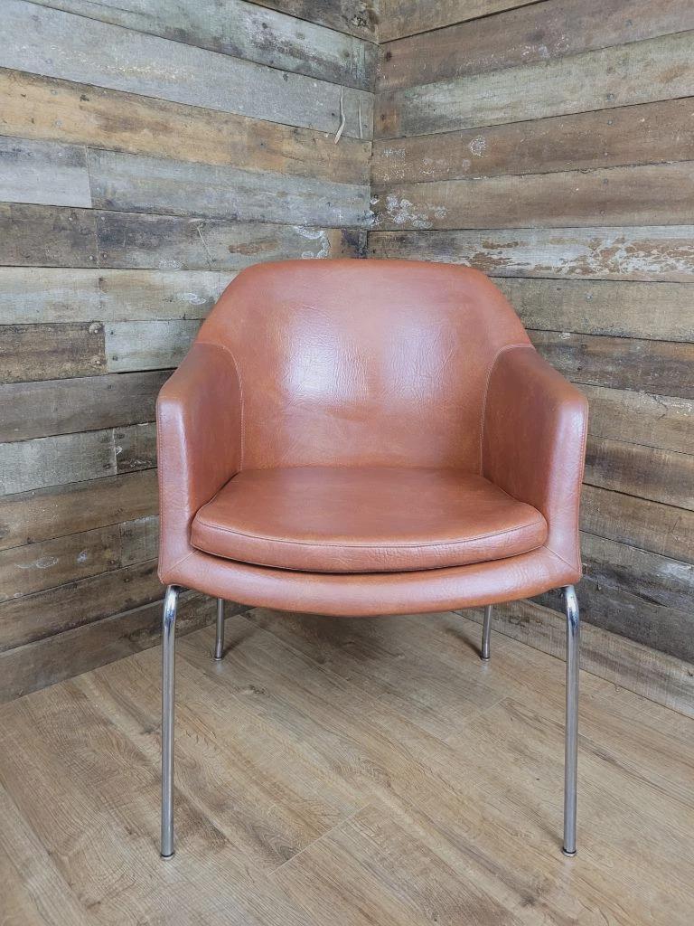 Mid Century Style Faux Leather Tub Chair Chrome Legs Lounge Armchair