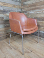 Mid Century Style Faux Leather Tub Chair Chrome Legs Lounge Armchair