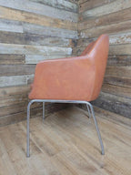 Mid Century Style Faux Leather Tub Chair Chrome Legs Lounge Armchair