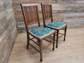 Pair Edwardian Mahogany Inlaid Dining Chairs Slat Back Upholstered Seats