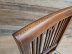 Pair Edwardian Mahogany Inlaid Dining Chairs Slat Back Upholstered Seats